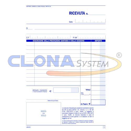 Ricevute Sanitarie registro degli onorari e delle fatture, blocco di 100/100 copie autoricalcanti, DATA UFFICIO DU1653C1000