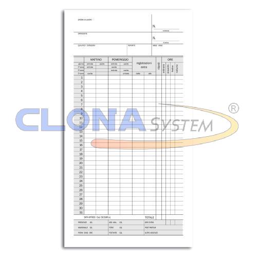 Scheda Orologio Presenze, mensile, DATA UFFICIO 158000000 (conf.100pz)