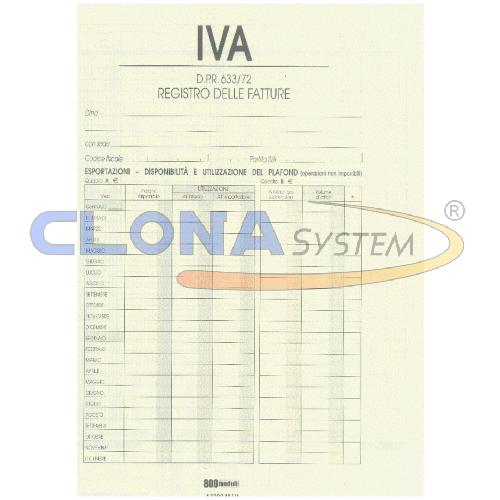 REGISTRO FATTURE - FORMATO A4 - PAGINE 48 - FORNITORE 800MODULI - CODICE A3291481U