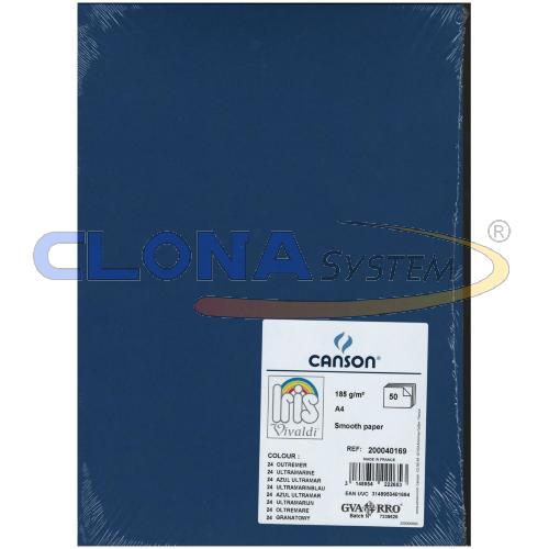 Risma cartoncino Canson Vivaldi A4, 185g. Blu Oltremare 24 (conf. 50 fogli)