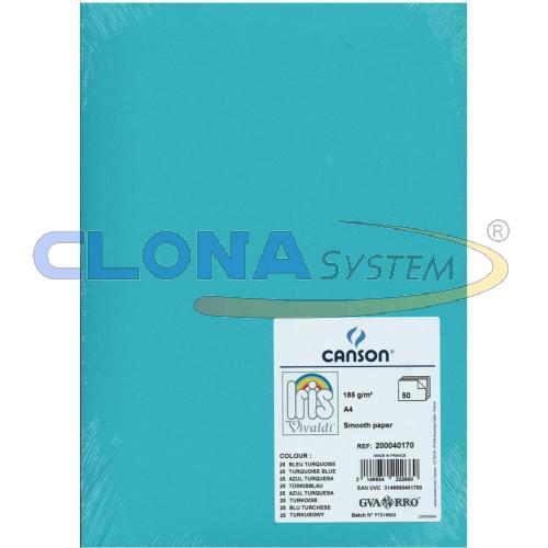 Risma cartoncino Canson Vivaldi A4, 185g. Blu Turchese 25 (conf. 50 fogli)