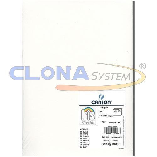 Risma cartoncino Canson Vivaldi A4, 185g. Bianco 01 (conf. 50 fogli) 