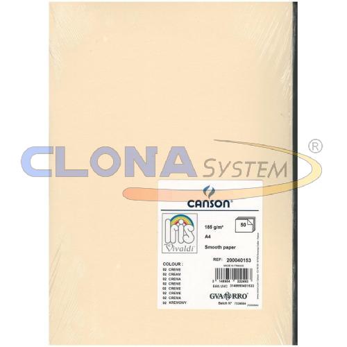 Risma cartoncino Canson Vivaldi A4, 185g. Crema 02 (conf. 50 fogli)