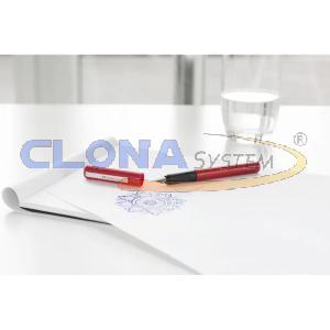 Blister 1 penna stilografica scolastica Faber-Castell fusto rosso + cartucce inchiostro blu