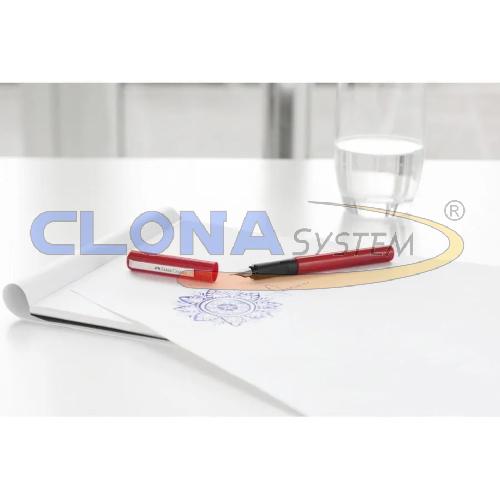 Blister 1 penna stilografica scolastica Faber-Castell fusto rosso + cartucce inchiostro blu